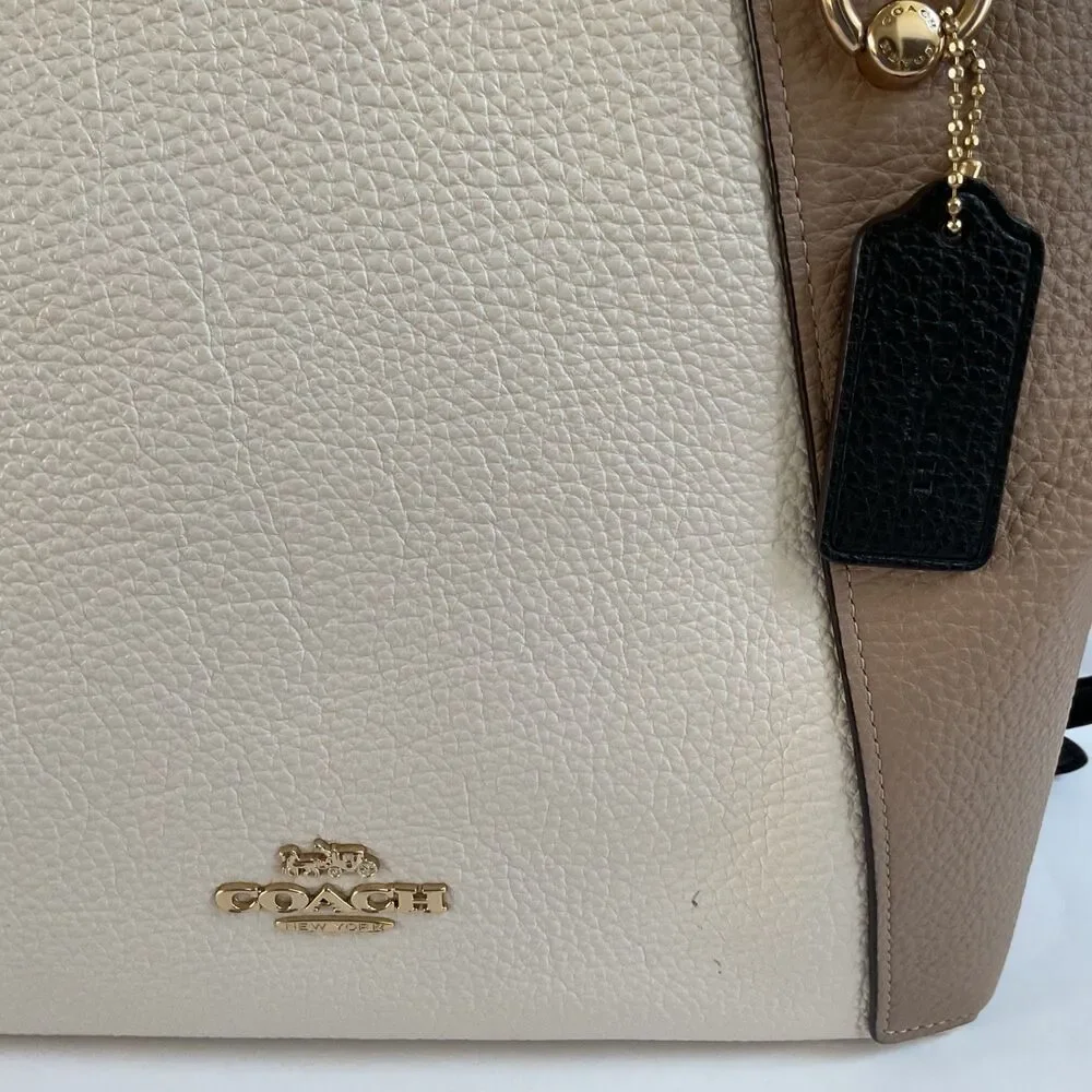 Coach Kacey Satchel Leather Bag in Colorblock Gold Chalk Tan Convertible C6841